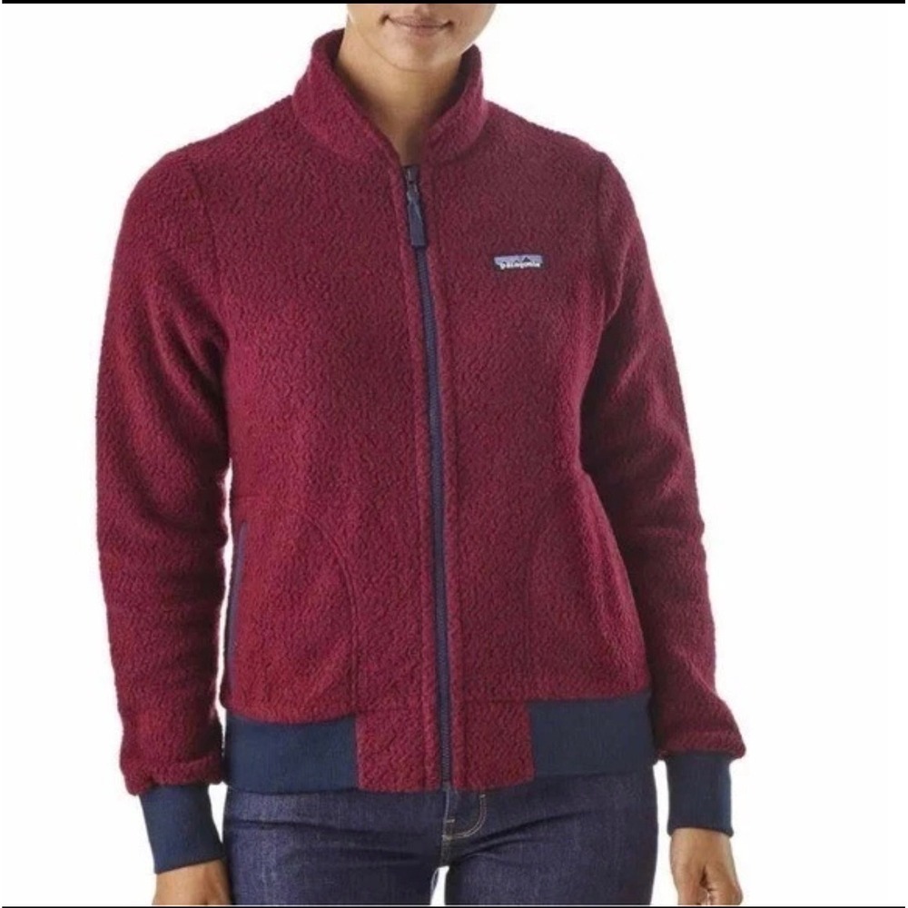 Patagonia Woolyester Bomber Jacket Burgundy Fleece Full Zip Women Small